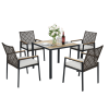 All Weather 5-Piece Patio Dining Table Sets, Patio Conversation Set Acacia Wood Table Top with Umbrella Hole, Rattan Outdoor, Coffee Brown Color