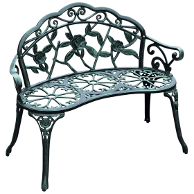 Outsunny Garden Bench Chair Floral Rose Design, Antique Green Cast Aluminum Frame, Outdoor Loveseat for Patio, Park, Deck
