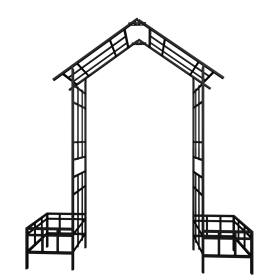 Metal Garden Arch with Adjustable Width W68.11''~W94.29'' Climbing Plants Support Rose Arch Outdoor Black