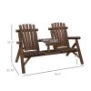 Outsunny Wood Adirondack Patio Chair Bench with Center Coffee Table, Perfect for Lounging and Relaxing Outdoors Carbonized