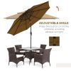 Outsunny 9FT 3 Tiers Tan Outdoor Patio Umbrella with Crank Push Button Tilt for Deck Backyard Lawn Sun Shade