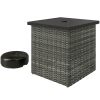 Outsunny Wicker Side Table with 1.5" Umbrella Hole, Square Outdoor End Table with UV-Resistant Frame, Storage Space, Mixed-Gray