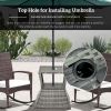 Outsunny Rattan Tea Bistro Side Table with Umbrella Hole, 2-Tier Storage Shelf, Gray, for Patio & Backyard