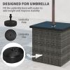 Outsunny Wicker Side Table with 1.5" Umbrella Hole, Square Outdoor End Table with UV-Resistant Frame, Storage Space, Mixed-Gray