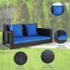 49in Black Rattan Blue Cushion Rattan Swing Chair(without frame)