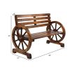 [Replace 28138436]Rustic 2-Person Wooden Wagon Wheel Bench with Slatted Seat and Backrest, Brown