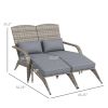 Outsunny Wicker Adirondack Chair for 2 with Cushions & Footrests, PE Rattan Double Chaise Lounge Chair, Fire Pit Chair for Porch with High-back