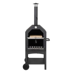 Freestanding Charcoal Pizza Oven with Chimney Wheels Pizza Stone and Pizza Peel Outdoor Wood Fired BBQ Grill Smoker Portable Cooking Oven for Patio Ba