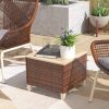 Outsunny Outdoor Side Table with PE Rattan, Patio End Table with Natural Fir Wood Tabletop and Legs