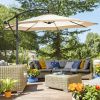 Outsunny 10 ft Offset Umbrella, with Easy Crank and Stable Base for Patio Living Spaces,Tan