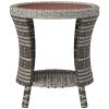 Outsunny 18" Wicker Outdoor Coffee Table, PE Rattan Patio Side Table with 2-Tier Storage, Composite Wood Top, Mixed Gray