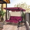 Outsunny 3-Seater Swing Bench with Stand Red Cushioned Outdoor Porch Swing Comfortable Canopy Included