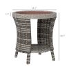 Outsunny 18" Wicker Outdoor Coffee Table, PE Rattan Patio Side Table with 2-Tier Storage, Composite Wood Top, Mixed Gray