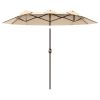 Outsunny Double-sided Patio Umbrella 9.5' Outdoor Market Umbrella with Push Button Tilt & Crank, 3 Air Vents & 12 Ribs, for Garden, Deck, Pool, Brown