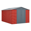 12 x 8 Ft Outdoor Storage Shed, Garden Tool Shed w/ Lockable Doors, Vents, Utility Metal Shed for Backyard Patio, All-Weather, Red Brick Style