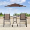 Outsunny Patio Bar Set for 2 with 6 Adjustable Tilt Umbrella Brown Outdoor Bistro Set Folding Chairs
