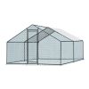 Flat Roof Metal Chicken Coop with Galvanized Frame 180g PE Waterproof Cover Large Outdoor Hen Rabbit Cage Weather Resistant Poultry Run Enclosure for