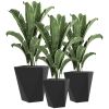 Outsunny Outdoor Planters Set of 3 Black Tall Stackable Flower Pots with Drainage for Patio Garden Balcony Decor