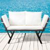 Outdoor Sofa, Woven Rattan Patio Furniture, Convertible Daybed or Double Chair with Adjustable Armrests, Cushions and Pillows for Yard Porch Pool