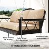 Outsunny 3 Person Wicker Hanging Outdoor Patio Porch Swing Bench with Cup Holders, Cushions, and Chains, Brown