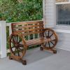 [Replace 28138436]Rustic 2-Person Wooden Wagon Wheel Bench with Slatted Seat and Backrest, Brown