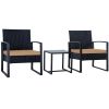 3 Piece Outdoor PE Wicker Furniture Set, Patio Black Rattan Sectional Sofa Couch with Washable Cushions
