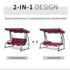 Outsunny 3-Seater Swing Bench with Stand Red Cushioned Outdoor Porch Swing Comfortable Canopy Included