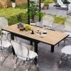 Outsunny 35.5"-71" Expandable Outdoor Dining Table for 4-6 Person, Aluminum Patio Table with Slatted Wood Grain Top, Natural