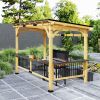 Outsunny 13' x 6' Wooden BBQ Grill Gazebo, Outdoor Hardtop Grill Gazebo with Metal Roof, 2 Bar Shelves and 6 Hooks, Natural