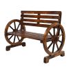 [Replace 28138436]Rustic 2-Person Wooden Wagon Wheel Bench with Slatted Seat and Backrest, Brown