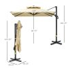 10ft Offset Patio Umbrella, Hanging Cantilever Umbrella, Square Shape, Aluminum Cross Base, Tilt, 360-Degree Rotation, Beige