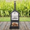 Freestanding Charcoal Pizza Oven with Chimney Wheels Pizza Stone and Pizza Peel Outdoor Wood Fired BBQ Grill Smoker Portable Cooking Oven for Patio Ba