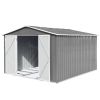 10 x 8 FT Metal Outdoor Storage Shed Gray Garden Tool House Weather Resistant Utility Shed with Lockable Doors for Backyard Patio Lawn Equipment and B