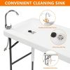 Portable Folding Fish Cleaning Table with Sink 45 Inch HDPE Outdoor Cutting Station with Faucet Drain Hose and Storage Shelf for Camping Fishing and F