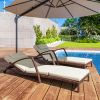 Outsunny Set of 2 Wicker Chaise Lounge Chair Outdoor Patio Lounger with Adjustable Back, Wheels, Cushion, and Armrests, Beige