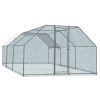 Flat Roof Metal Chicken Coop with Galvanized Frame 180g PE Waterproof Cover Large Outdoor Hen Rabbit Cage Weather Resistant Poultry Run Enclosure for
