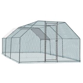 Flat Roof Metal Chicken Coop with Galvanized Frame 180g PE Waterproof Cover Large Outdoor Hen Rabbit Cage Weather Resistant Poultry Run Enclosure for