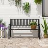 Outsunny 50ft Outdoor Bench Seat, Patio Bench with Slatted Seat, Metal Porch Bench, with 2 Person Design, for Poolside, Lawn, Black