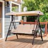 Outsunny Patio Swing Sanctuary: 3-Seat, Canopy Shade, Removable Cushions, Side Trays in Beige Elegance