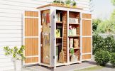 [Video Provided] TOPMAX Outdoor 5.5ft Hx4.1ft L Wood Storage Shed, Garden Tool Cabinet with Waterproof Asphalt Roof, Four Lockable Doors