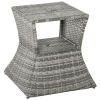 Outsunny Rattan Tea Bistro Side Table with Umbrella Hole, 2-Tier Storage Shelf, Gray, for Patio & Backyard
