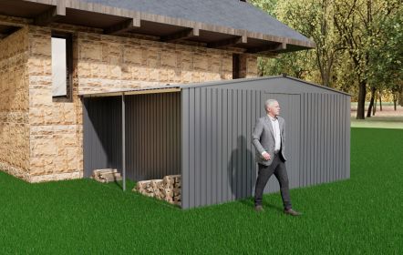 New Outdoor Storage Shed has two Functions:Metal shed and Firewood Shed 14 ft x 12 ft,Grey