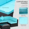 Outsunny 7-Piece Wicker Patio Conversation Set with Cushions & Glass Table, Turquoise