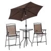 Outsunny Patio Bar Set for 2 with 6 Adjustable Tilt Umbrella Brown Outdoor Bistro Set Folding Chairs