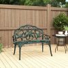 Outsunny Garden Bench Chair Floral Rose Design, Antique Green Cast Aluminum Frame, Outdoor Loveseat for Patio, Park, Deck