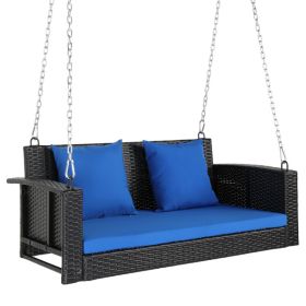 49in Black Rattan Blue Cushion Rattan Swing Chair(without frame)
