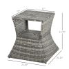 Outsunny Rattan Tea Bistro Side Table with Umbrella Hole, 2-Tier Storage Shelf, Gray, for Patio & Backyard