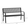 Outsunny 50ft Outdoor Bench Seat, Patio Bench with Slatted Seat, Metal Porch Bench, with 2 Person Design, for Poolside, Lawn, Black