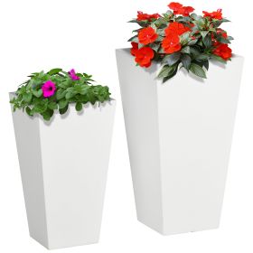 Outsunny Outdoor Planter Set 2-Pack MgO Flower Pots White Drainage for Garden Patio Yard Elegance