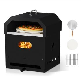 Portable Square Charcoal Pizza Oven 36.4x33.7x45.6cm Black Iron BBQ Grill with Carry Handle Outdoor Barbecue Cooking Stove for Backyard Camping Patio